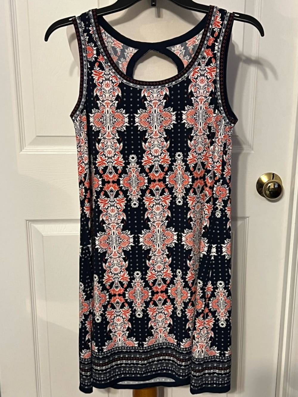 Max Studio Navy Floral-Print Sleeveless Mini Dress with Dark Coral Accents